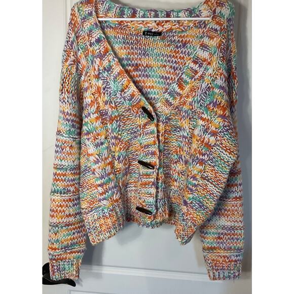V ery J Sweaters - V ery J Multicolor Button Longsleeve Sweater Loose Fit Boho Cottage L